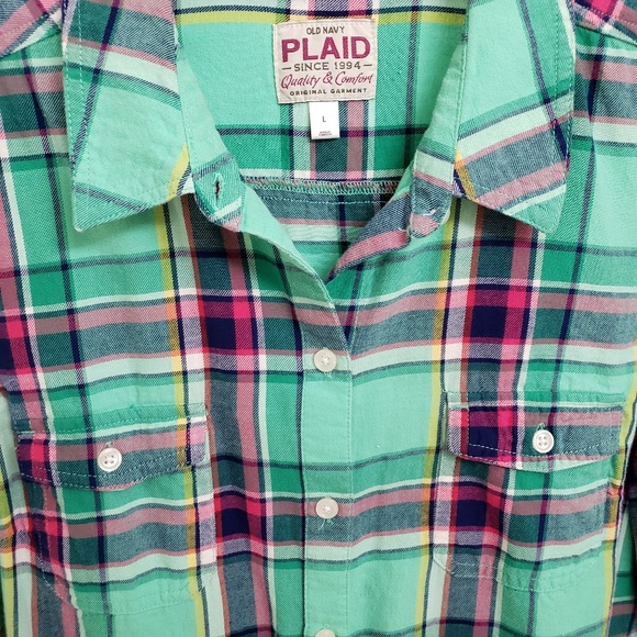 Old Navy Tops - Old Navy Cotton Flannel Plaid Shirt Long Sleeve Lg